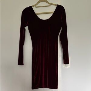 American Apparel Red Velvet Long Sleeve Bodycon Dress